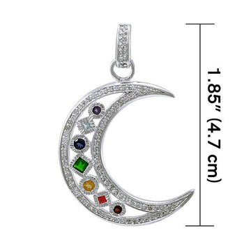Chakra Moon Sterling Silver with Gemstones Pendant TPD3494 - Jewelry